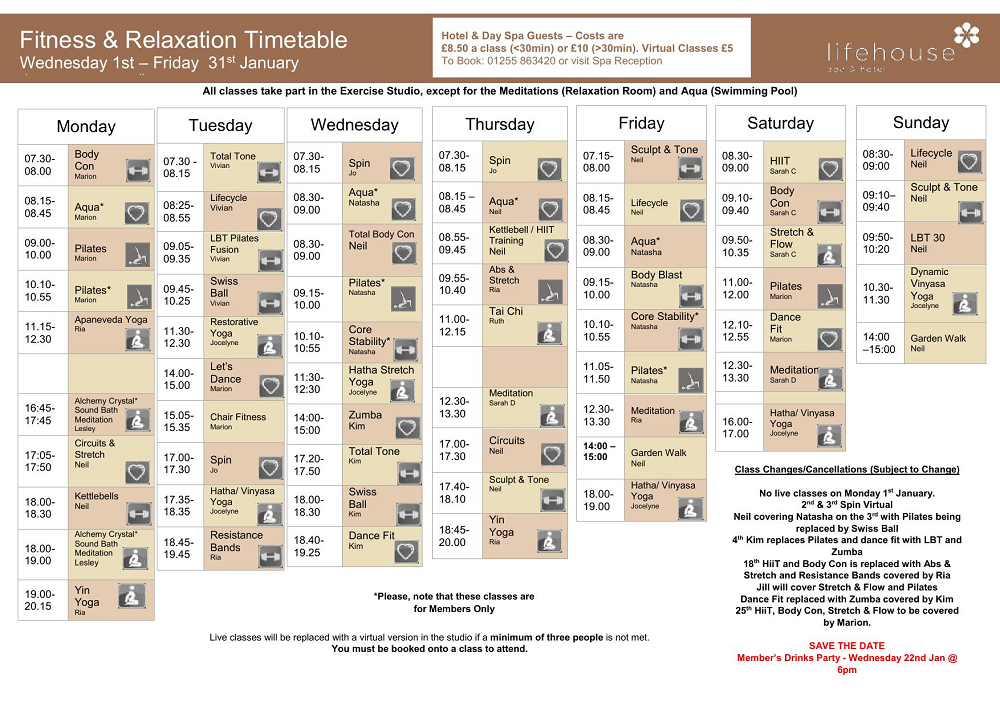 January Fitness & Relaxation Timetable