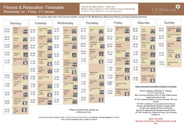 January Fitness & Relaxation Timetable